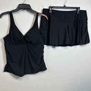 TIME AND TRU Women L 12/14 Black Tankini Skirt Set Swimsuit Bikini 6330